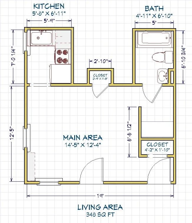 Floor plan for 306 Woodward Unit 2 - 348 sq ft studio